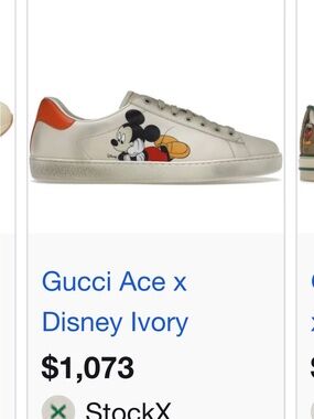 Gucci Kids Ivory Leather Sneaker with Mickey and Orange Heel Tab